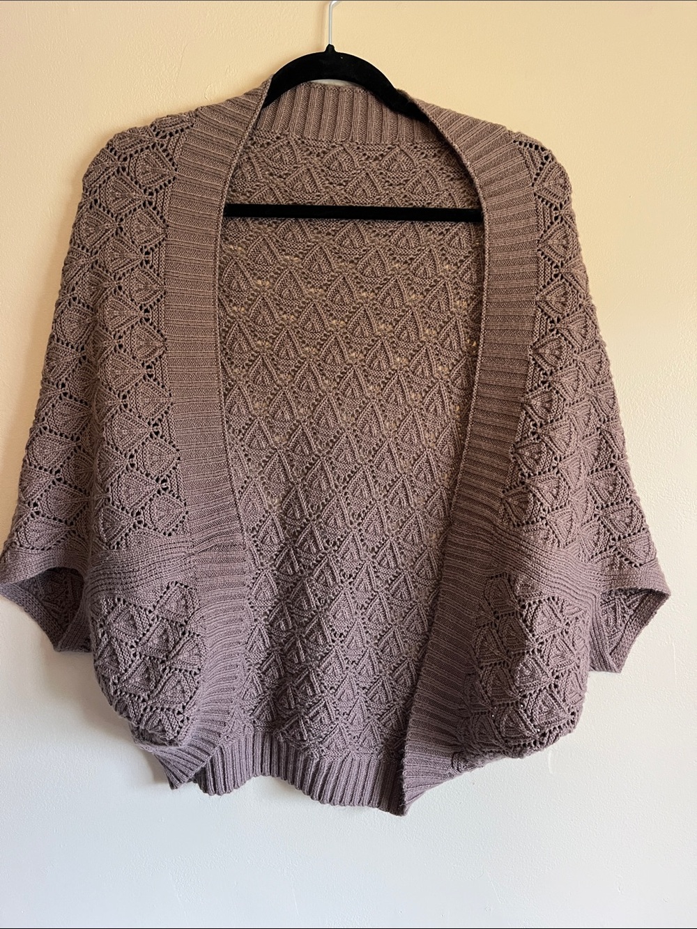 Pretty Persuasions Open-Front Pointelle Cardigan - Taupe